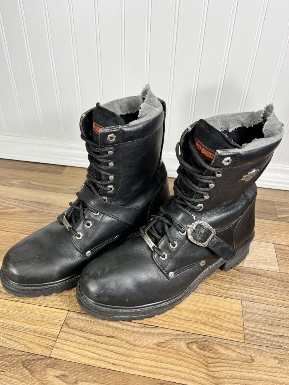 Harley-Davidson Men's Black Leather Lace-Up Buckle Motorcycle Boots Size 11 - Picture 2 of 9